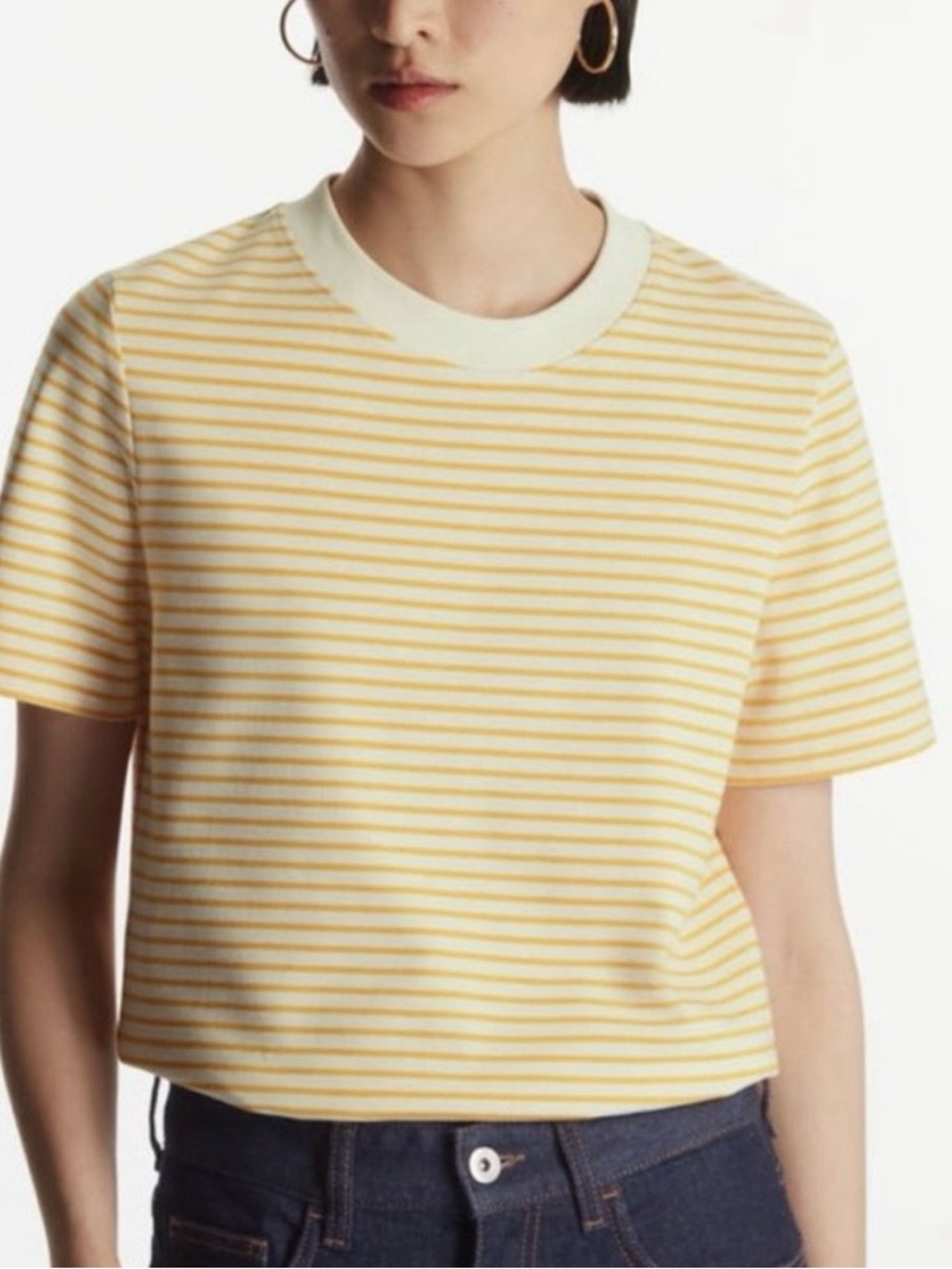 COS t shirt striped yellow white women’s size XS cotton